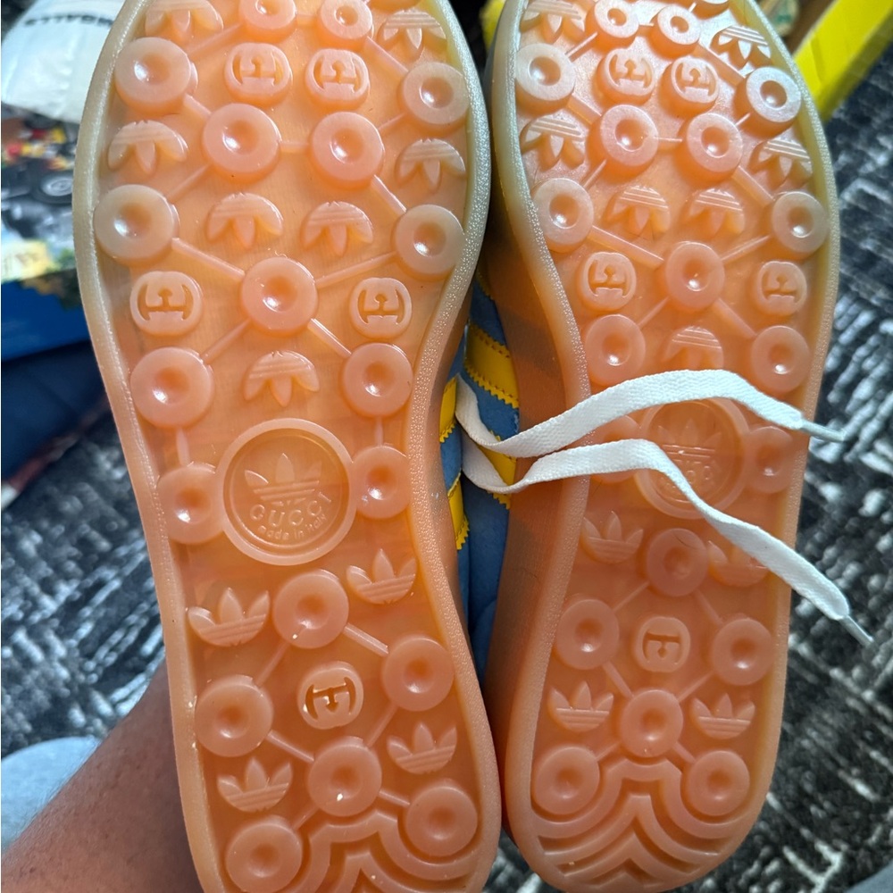 Gucci x Adidas Blue Sneakers with Yellow Stripes - Picture 3 of 5
